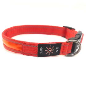 LED Luminous Dog Collar Highlight Reflective Leather Reflective Stripe Ribbon (Option: Colorful Red-L)