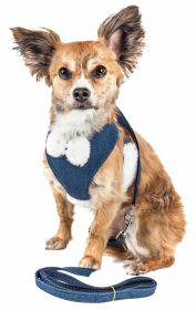 Pet Life Luxe 'Pom Draper' 2-In-1 Mesh Reversed Adjustable Dog Harness-Leash W/ Pom-Pom Bowtie (size: medium)