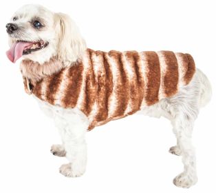 Pet Life Luxe 'Tira-Poochoo' Tiramisu Patterned Mink Dog Coat Jacket (size: medium)